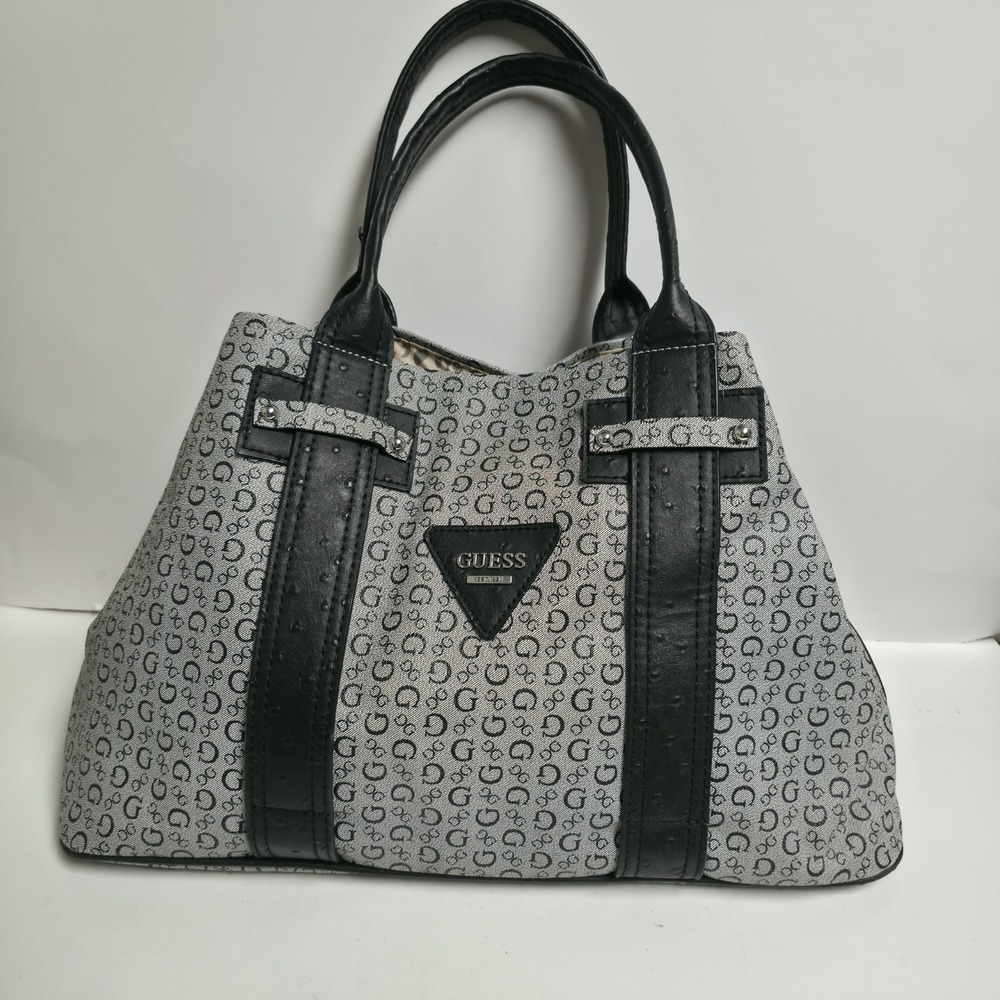 GUESS Bright Candy Shopper Tote Handbag Black Grey G Logo Signature Large Purse